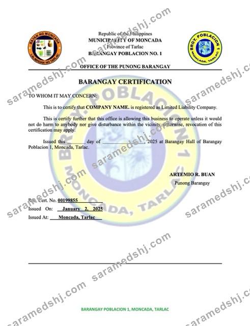 Philippines Barangay certification of registration Word and PDF template